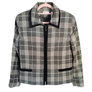 Vintage Ann Taylor Plaid Jacket Blazer Size 8 Wool Blend Velvet Trim Zip Front